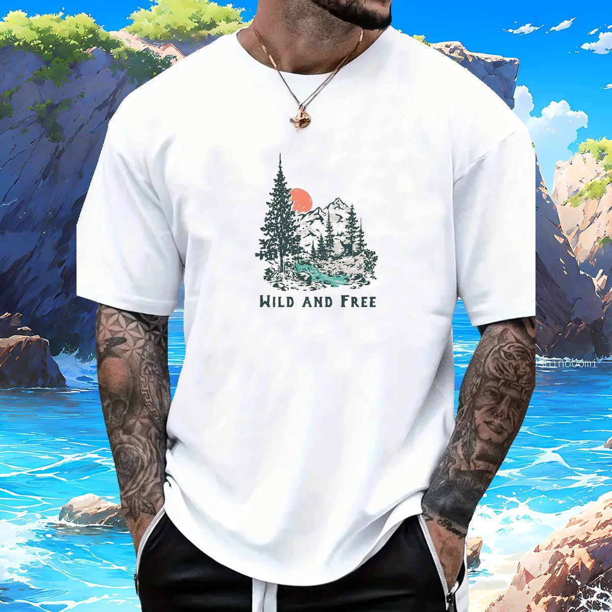 Soft Men Tshirts mountains 230g 100% Cotton Home Outdoor Breathable Crew Neck T Shirts Men Graphic Fashion Designer Tops Shirt