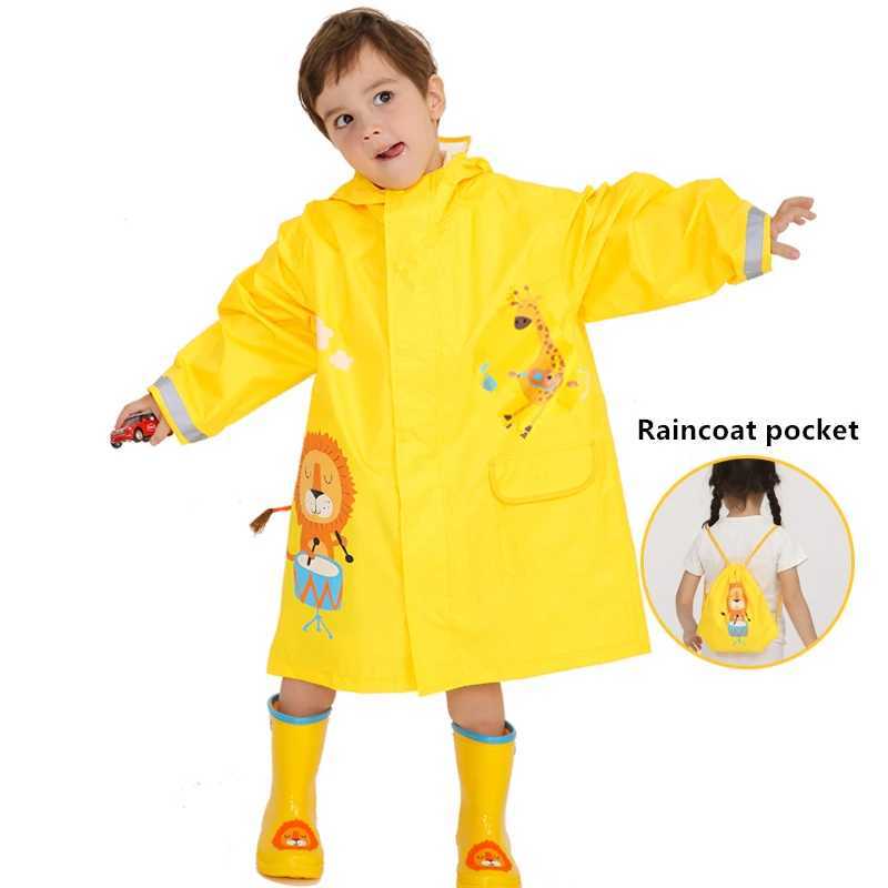 Cartoon Squirrel Children Raincoat Baby Windproof Poncho Boys Girls Rainwear Blue Dinosaur Student Tour Raincoat With Bag Y240810