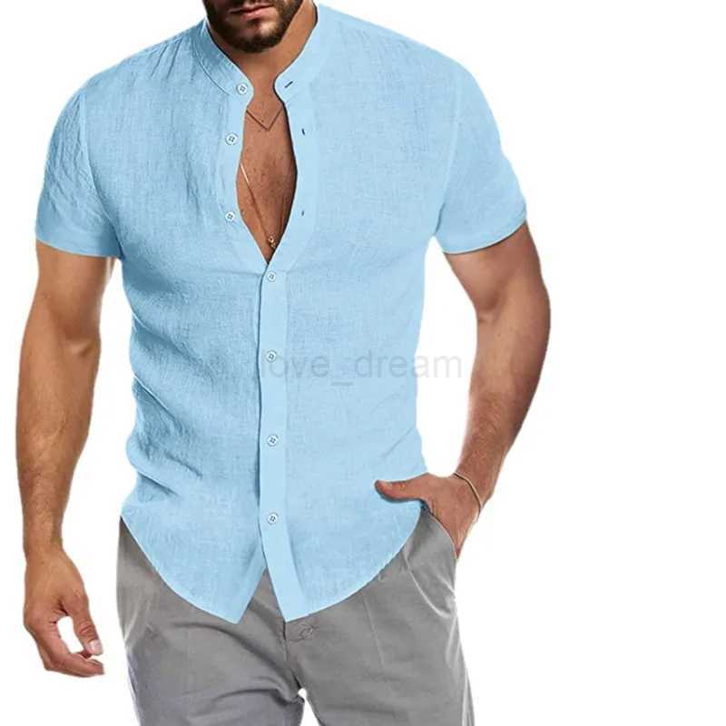 2024 New Summer Casual Solid Color Shirt All-match Personality Simple Stand-up Collar Short-sleeved Mens ShirtXJ240812