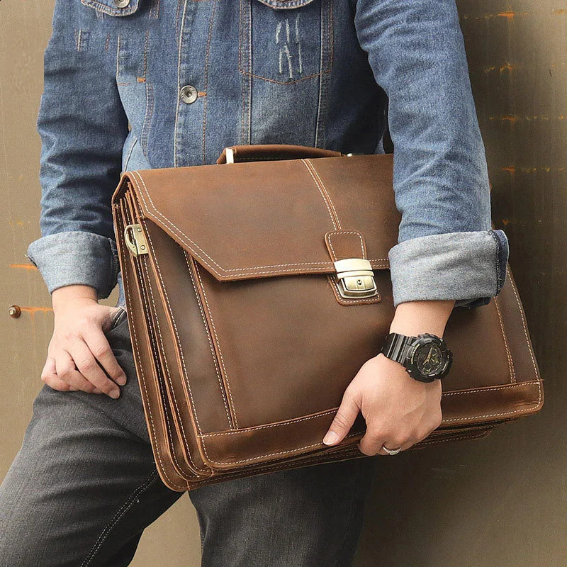 Formal business bag made of genuine leather briefcase mens messenger for 15 inch laptops 240810