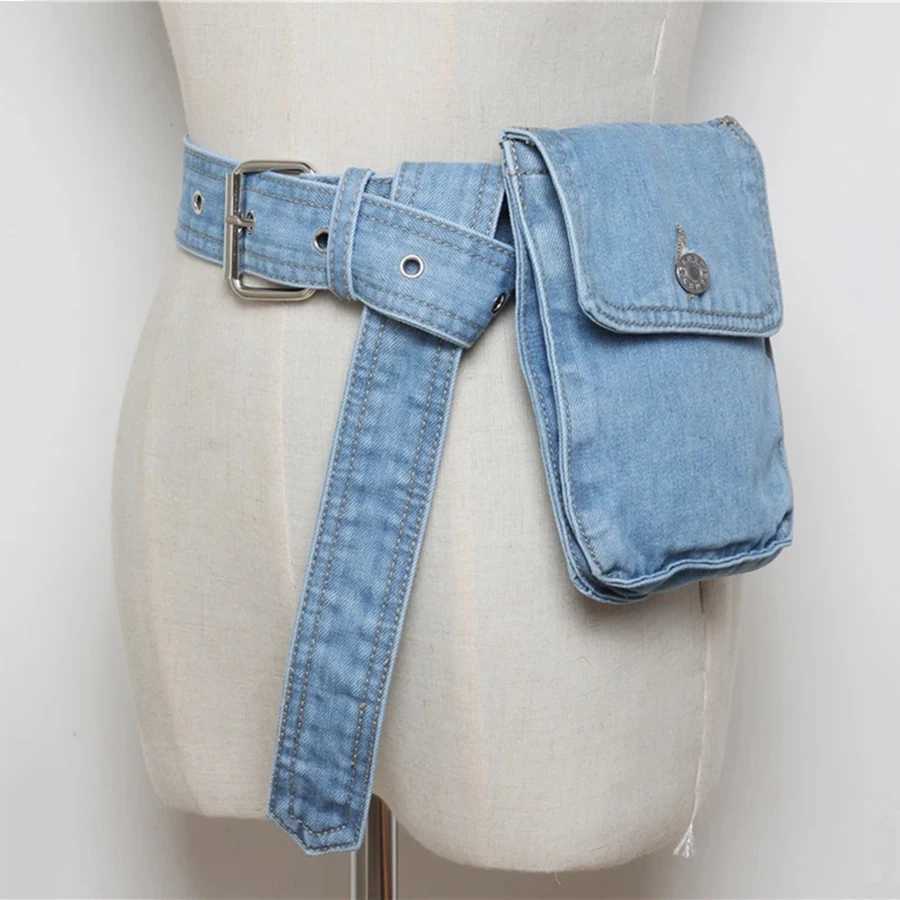 Belts Womens Retro Embossed Denim Belt Bag Retro Embossed Cotton Waist Bag with Phone and Coin Pocket Perfect for Going Out Y240810ACZN