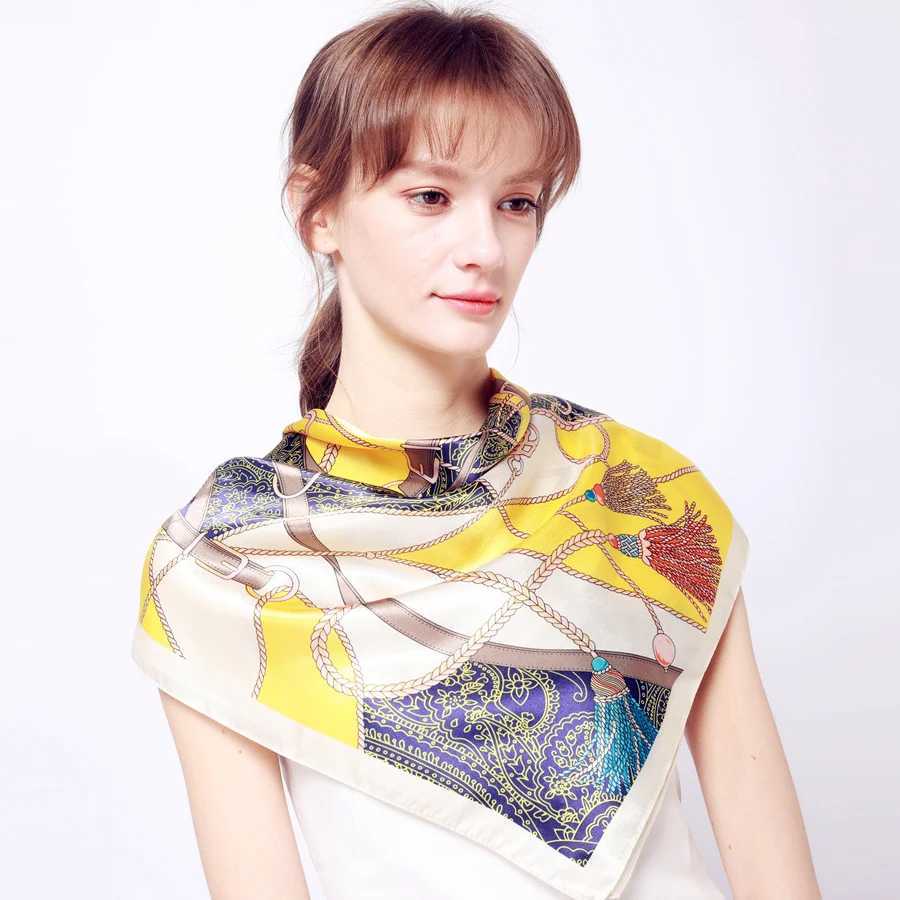 Fashion Kerchief silk satin neck scarf womens printed headscarf womens 90 * 90cm square shawl and wrapped scarf 2022 W240810