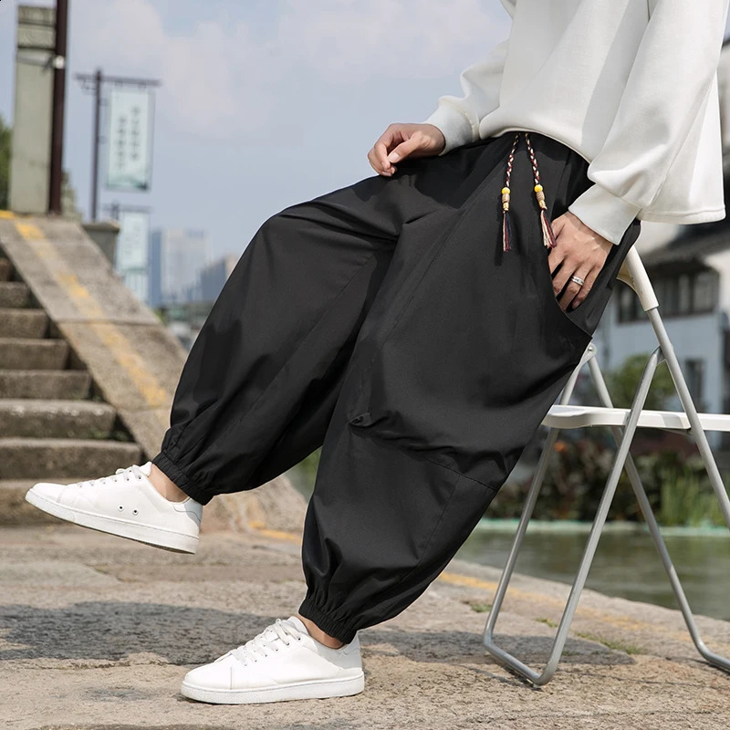Pants Men Harajuku Casual Jogging Pants Mens Black Thin Fashion Loose Harlem Wide Leg Trousers Vintage Sweatpants Plus Size 5XL 240812
