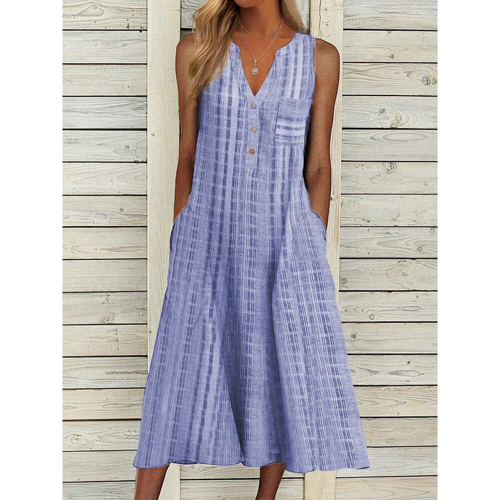 2021 Summer New Fashion Pocket V-neck Sleeveless Striped Dress Loose Bifurcated Short Waist SKINNY DRESS Pregnant Womens Dress