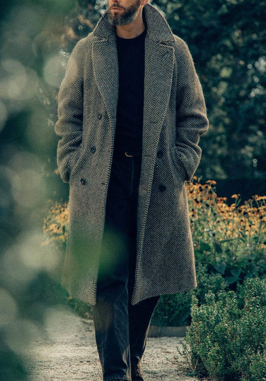 Men's Wool Blend Coat Vintage Notched Lapel Blazer Tailored Harringbone Jacket Autumn Winter Windbreaker Custom Made Plus Size