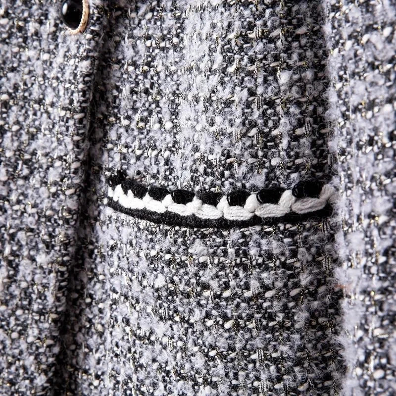 Fashion Spring Autumn Blazers Women Jacket Color Matching Tweed Suit Collar Long Sleeve One Buckle Small Fragrance Coat 240812