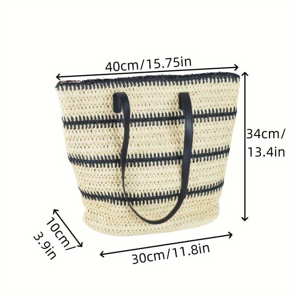 CMM Womens Classic Straw Bag Summer Beach Shoulder Bag Weaving Straw Woven Bag Tote Foreskin Shoulder Strap Handmade Woven Bag