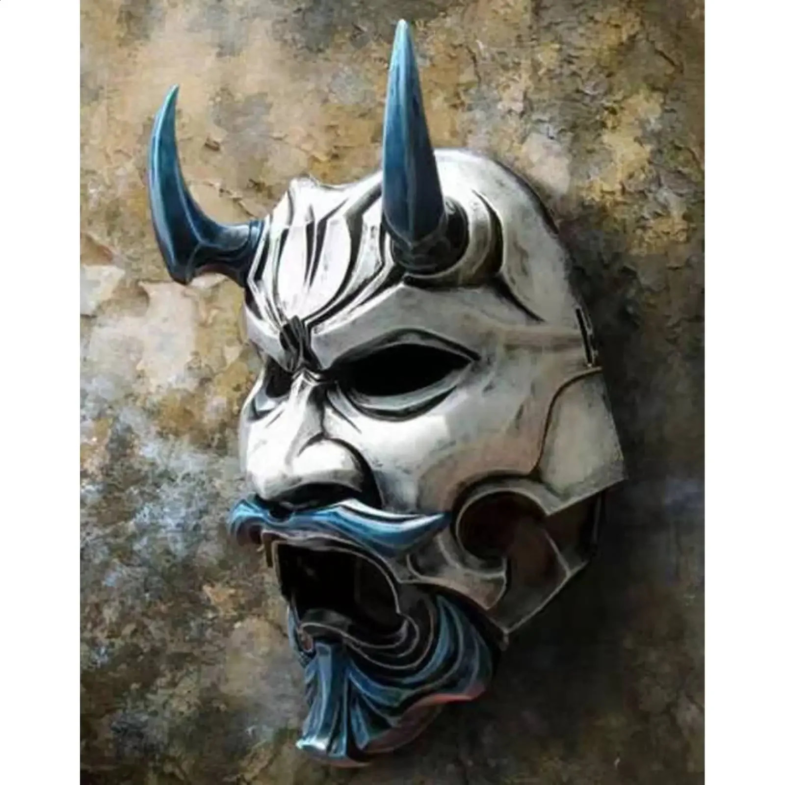 Adult unisex Halloween Japanese demon Haniya Oni samurai Kabuki monster latex mask cosplay prop Grimes party 240810