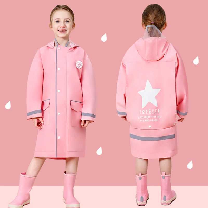 Hooded Waterproof Raincoat Jacket Macaron Color Cute Childrens Thin Suit Schoolbag Big Kid Poncho Household Supplies Rain Coat Y240810