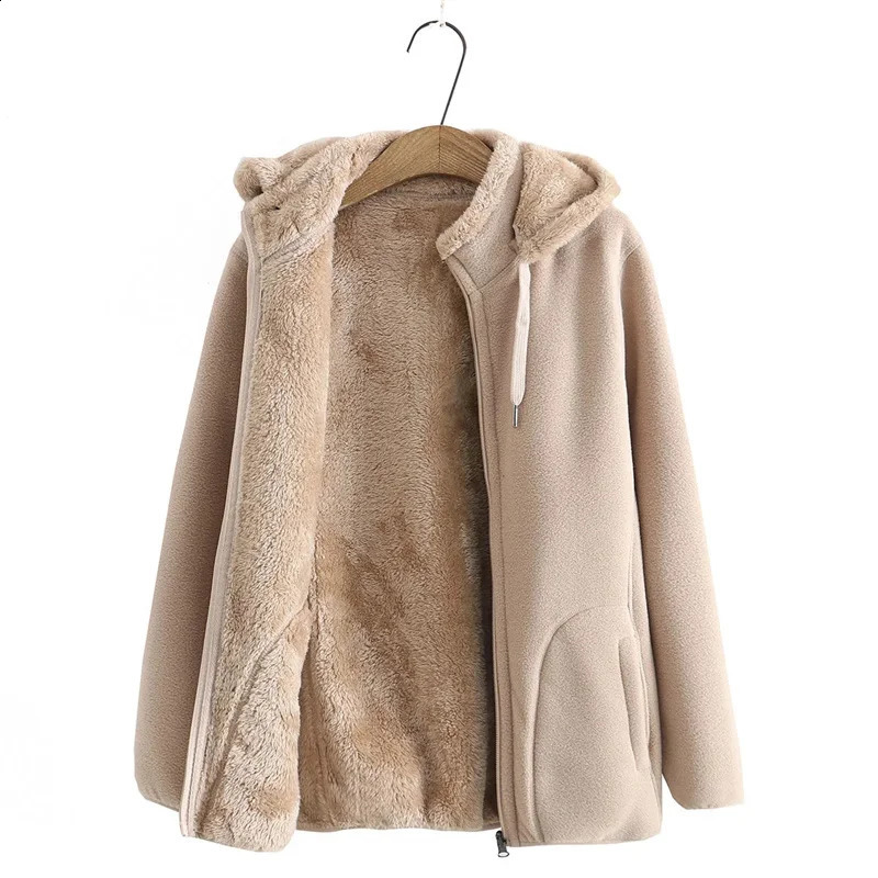Autumn Winter Polar Fleece Coat Women Thicken Warm Hoodies Sweaters Jackets Middle-age Female Zip-up Outerwear Casual Tops 240812