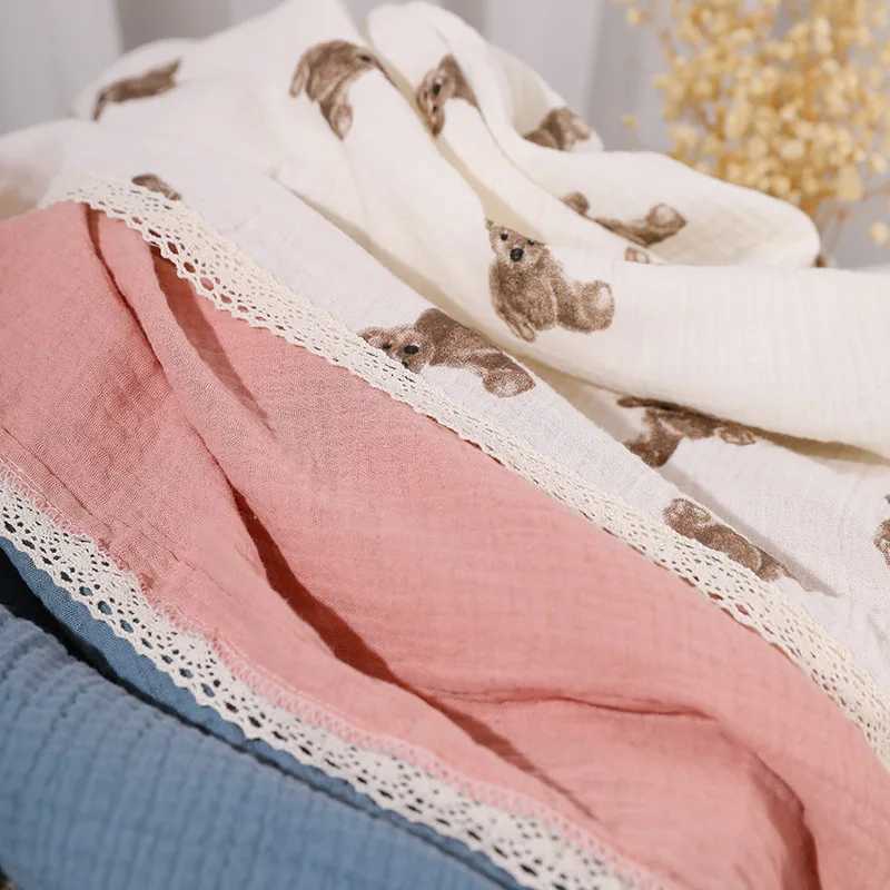 Baby soft bath warp towel breathable plain cover baby stroller cover childrens air conditions cotton lace edge blanketW240810