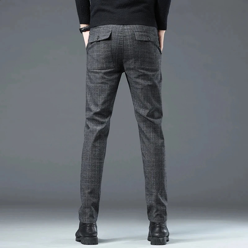 Spring Autumn Korea Business Men Pants Cotton Comfortable Elastic Plaid Casual Fashion Trousers Male Suit Pant 240810