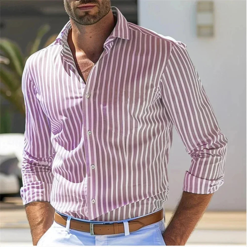 Mens Shirt Button Down Shirt Casual Shirt Black Red Blue Long Sleeve Striped Lapel Daily Resort Wear Fashion Casual Top Shirt 240812