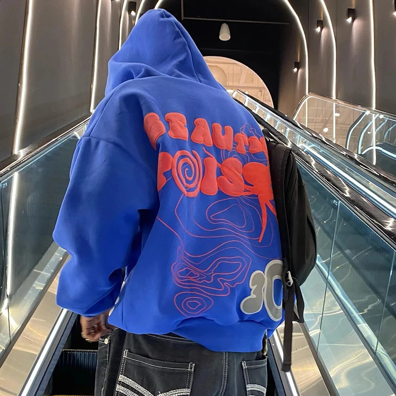American Retro Hoodies Women High Street Harajuku Retro Hip Hop Zip Up Hoodie Loose Man Sweatshirt Hoodie Clothes Y2K Hoodie 240805