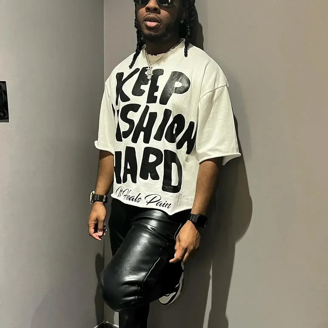 American Harajuku casual fashion short-sleeved top Y2K street hip-hop Gothic trend letter print mens oversized T-shirt 240812