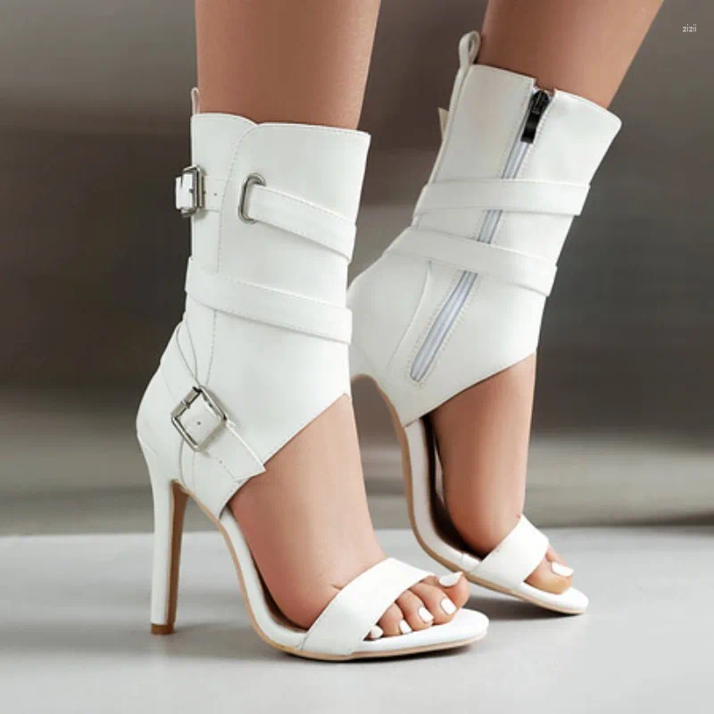 Sandals Sexy Open Toe Summer Ankle Boots For Women Fashion Buckle High Heels Red White Yellow Dance Party Wedding Shoes Lady