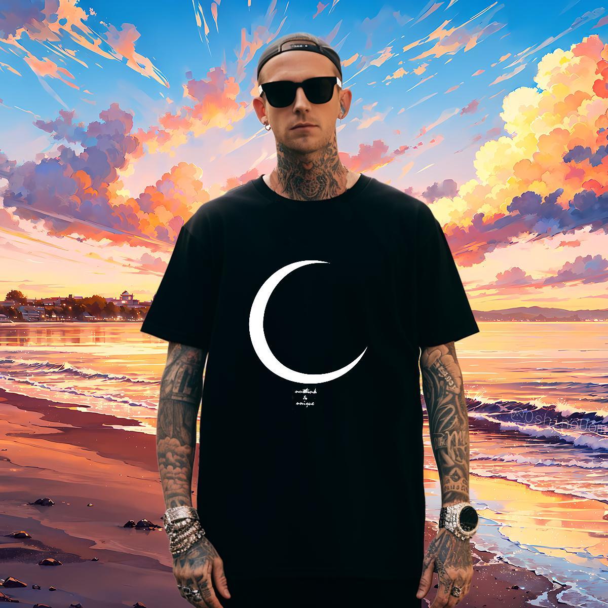 Soft Mens Tshirts moon 230g 100% Cotton Sports Casual Pure Cotton Men T Shirts Black White Fashion Casual Tops Shirt