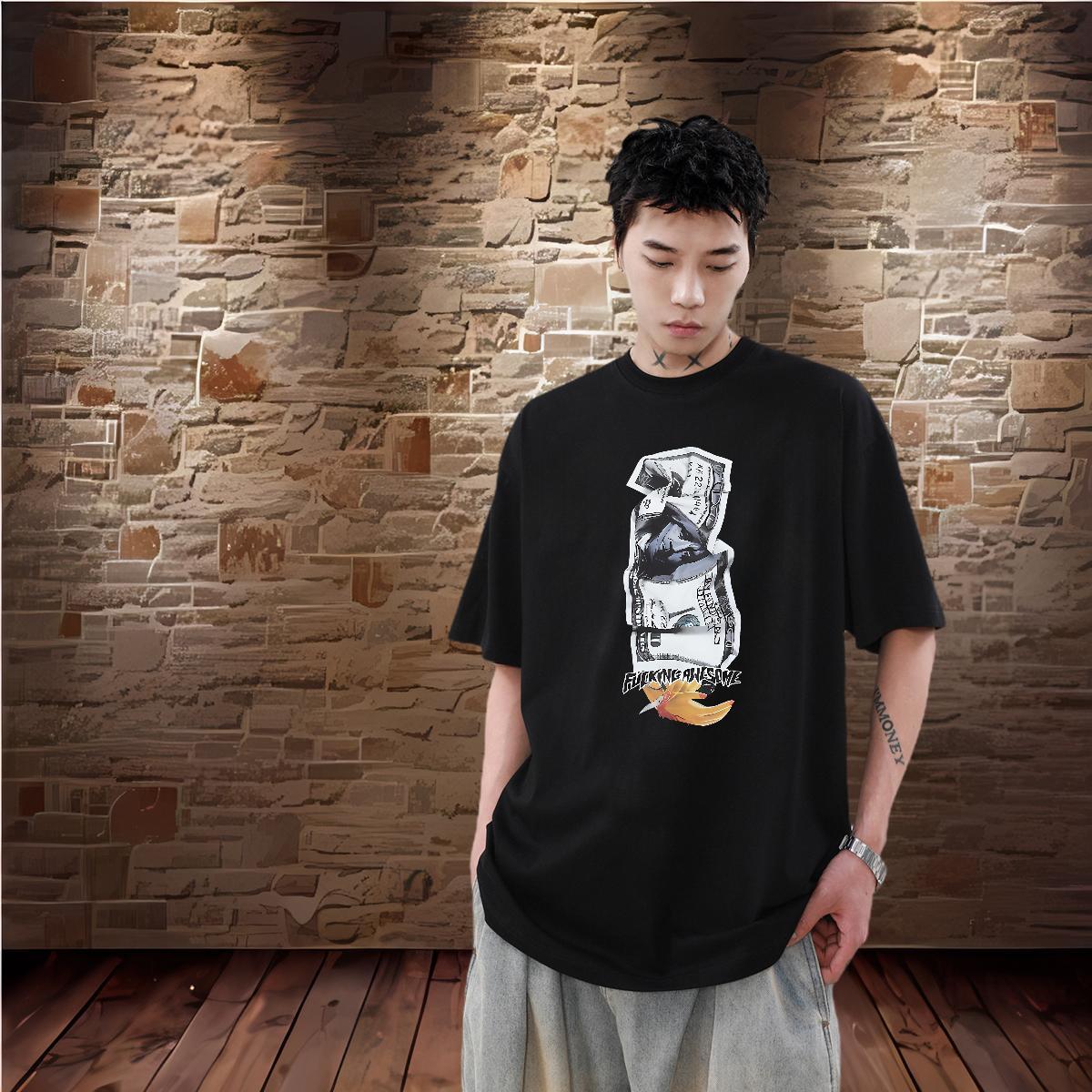 Fashion T-Shirts for Men hands Top Tees 230g Pure Cotton Anime Printing Street Popular Asian Size O-Neck Short Sleeve Men Tops Tees
