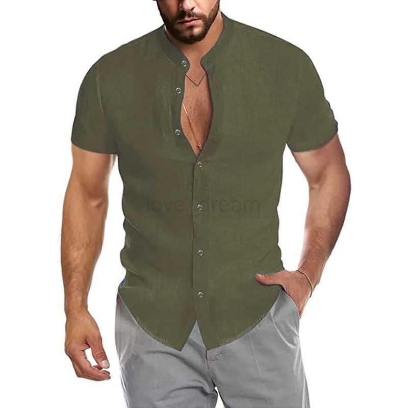2024 New Summer Casual Solid Color Shirt All-match Personality Simple Stand-up Collar Short-sleeved Mens ShirtXJ240812