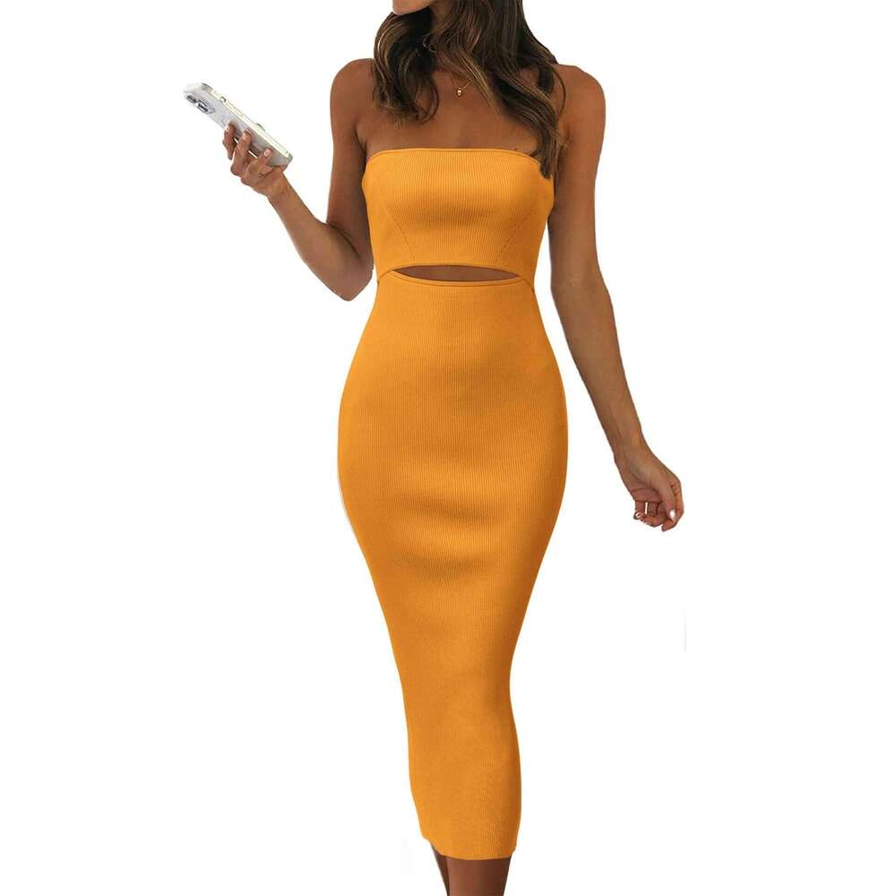 2024 Summer New TIKTOK Womens Knitted Strapless Slim Fit Hip Hugging Long Dress Long Summer Dress Fishtail Dress Loose Bifurcated Silk Dress Lace Dres