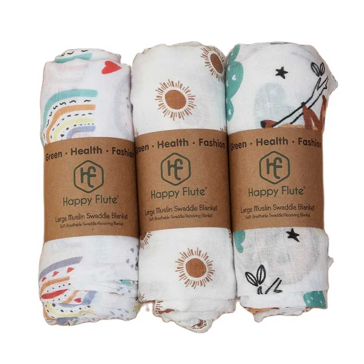 HappyFluent New 3-Piece Set 2-Layer Bamboo Cotton Soft Flat Skin Friendly Swallow Newborn Packaging Baby BlanketW240810