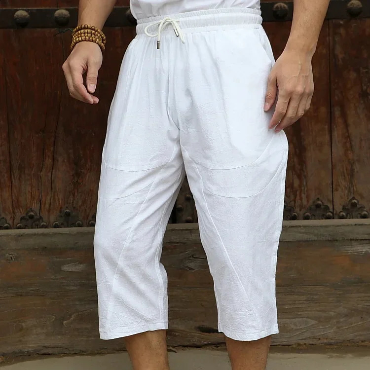 Linen Short Men 34 Length Knee Cotton Large Size 5xl High Waist Plus Size 6XL Bermuda Shorts Male Long Mens Summer Breeches 240812