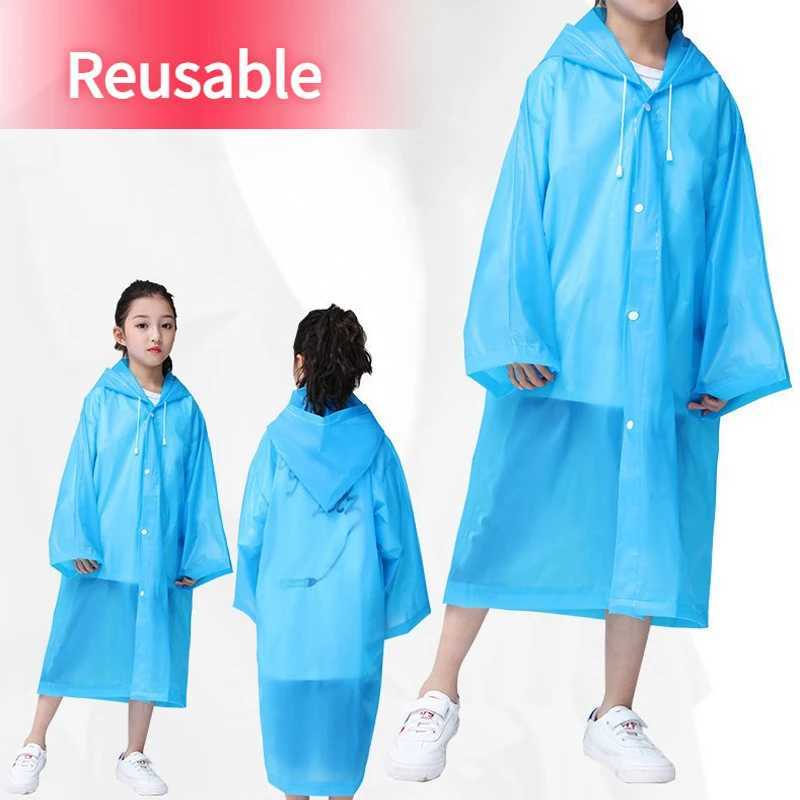 Reusable EVA Children Adult Raincoats Kid Adult Thickened Waterproof Rain Coat Girl Boy Outdoor Hiking Travel Rain Jacket Y240810