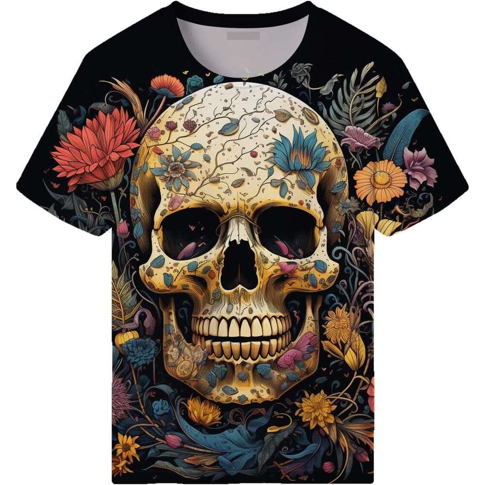 Halloween Mens T shirt Skull Graphic T-Shirts for Men Novelty 3D Flower Print Shirts Summer Fashion shirts tshirt graphic tee Casual tops summer cloth