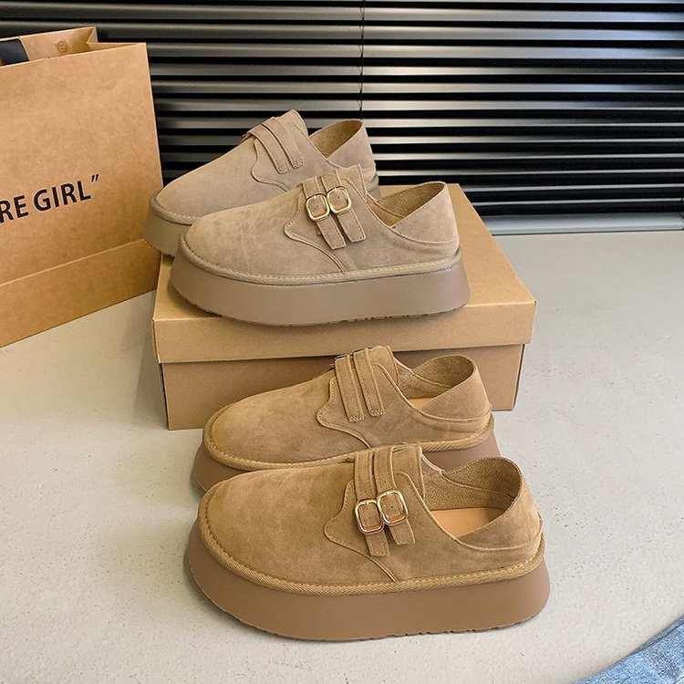 Ladies' retro buckle strap thick sole height increasing casual single shoe