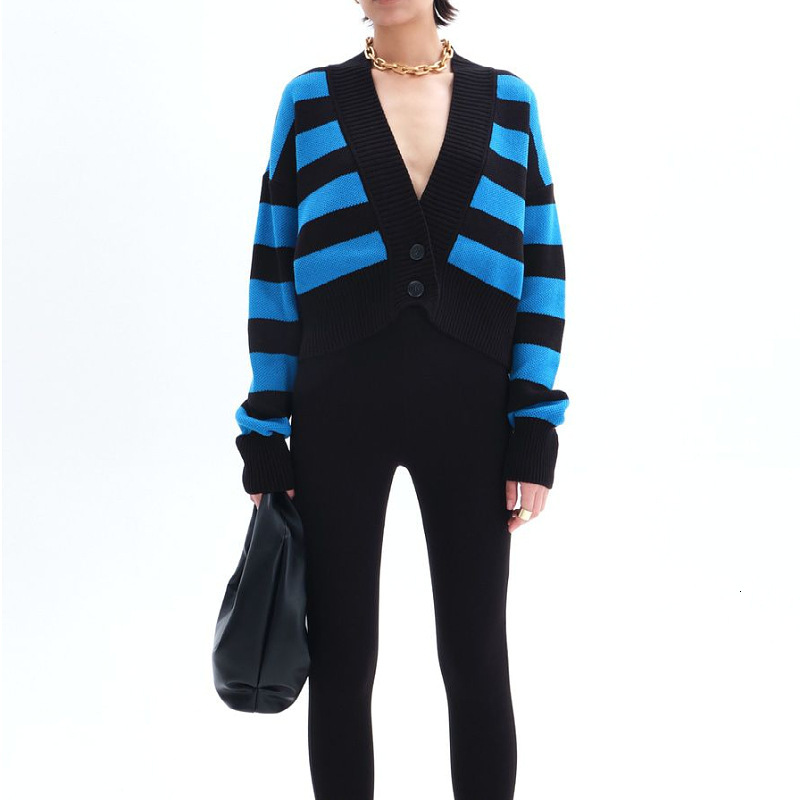 2024 Autumn/Winter Russian Sweater Wear Contrast Loose Design Knitted Cardigan Coat Women's h812#54