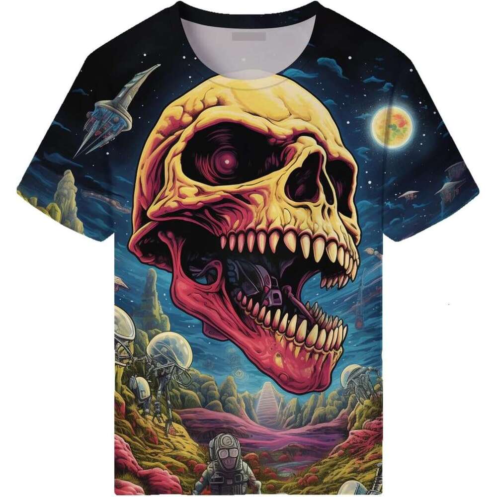 Halloween Mens T Shirt Dinosaur Skull T-Shirts For Men 3D Printed Psychedelic Graphic Shirts Novelty Tee Tshirt Casual Tops Summer Clothes Short Sleev
