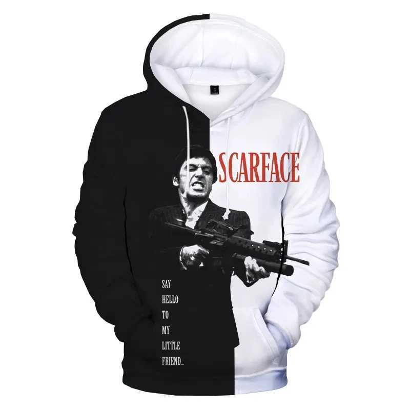 Scarface 3D hooded sweatshirt Tony Montana Harajuku streetwear hooded sweatshirt mens/womens fashion childrens zipper clothing mens W241230