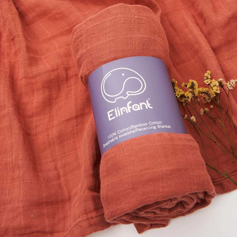 Elinfant 100% pure cotton solid color 120 * 110cm 2-layer newborn baby bath towel packaging plain weave swaddle blanket wholesale direct shippingW2408