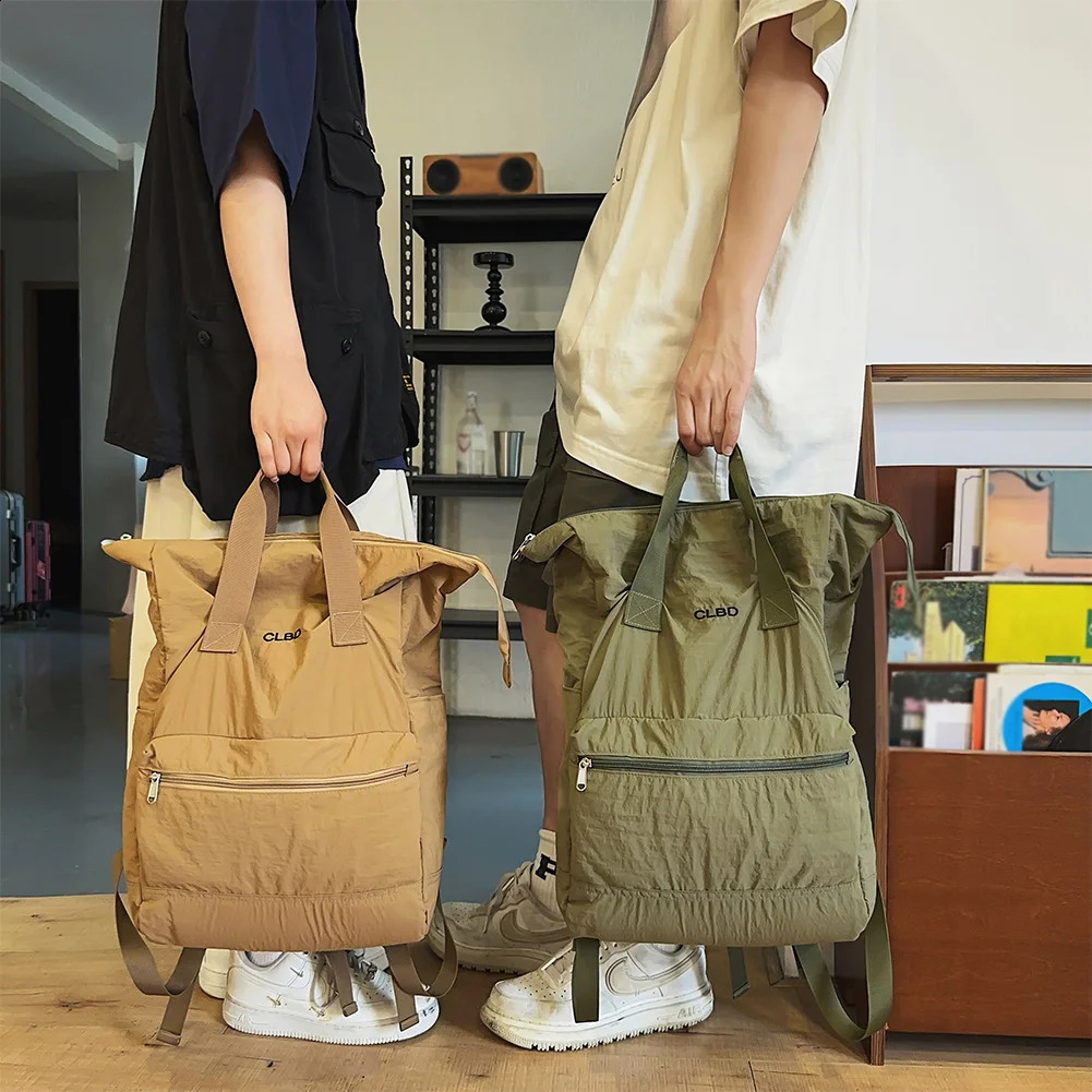 Nylon School Bag with Zipper Students Bookbag Multi Pockets Knapsack Solid Travel Bag Bag 240812