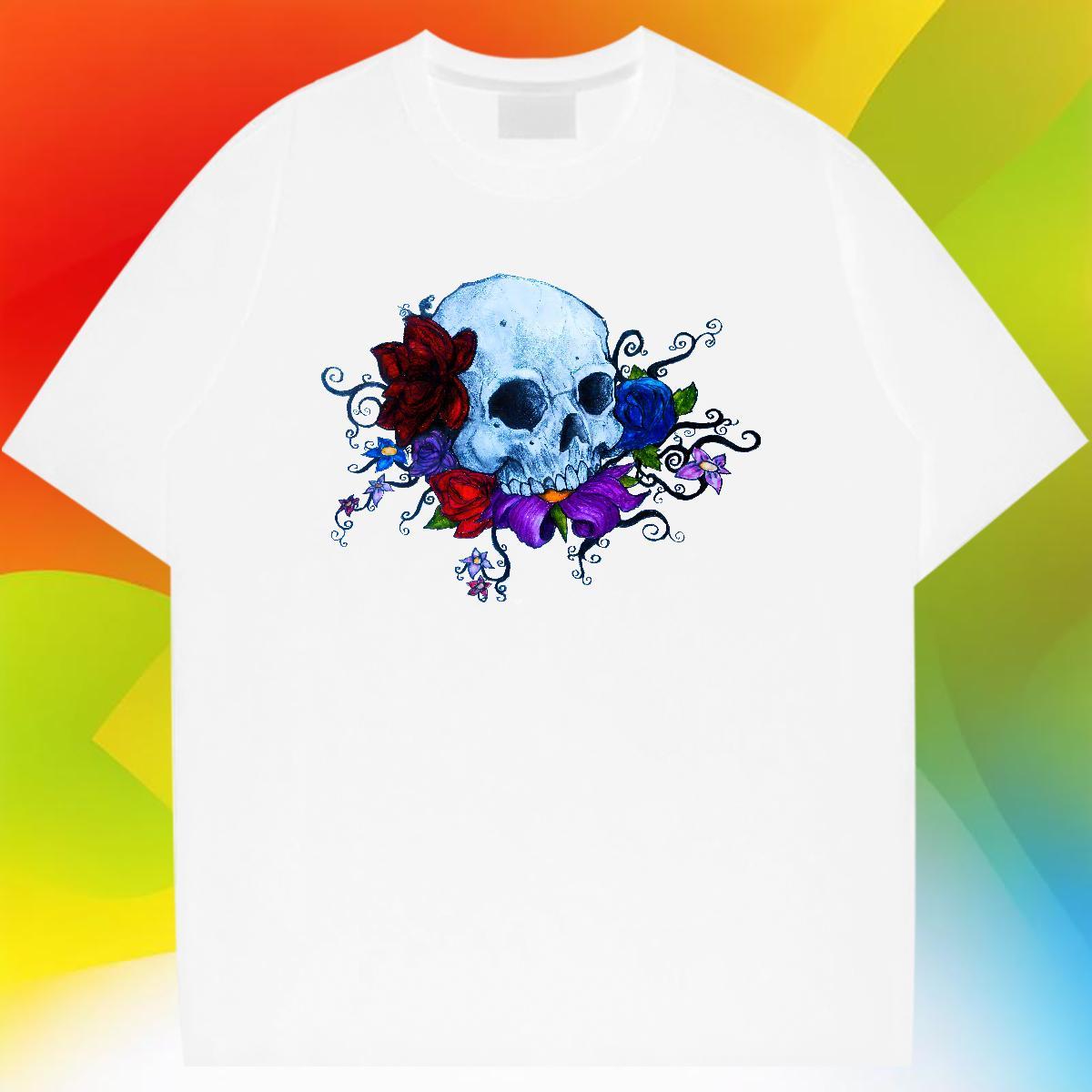 2024 Designer Man T Shirts skull Tee Shirt 230g 100% Cotton High Street Hip Hop Soft Black White Crew Neck Breathable Couples T Shirts