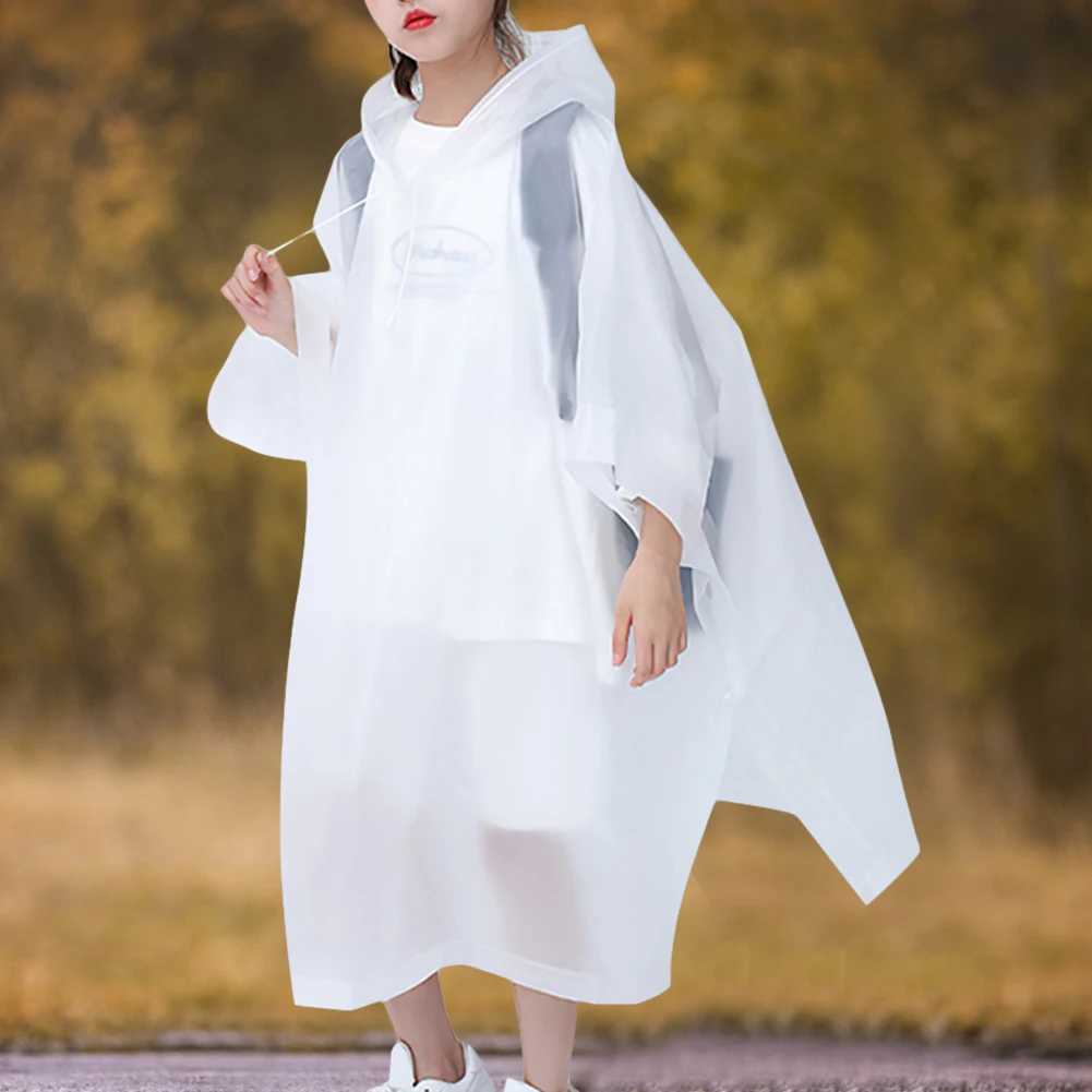 Outdoor Rainwear Reusable Rain Ponchos with Drawstring Hood Rain Gear Thicken EVA for Boys Girls for 6-12 Years Old Children Y240810
