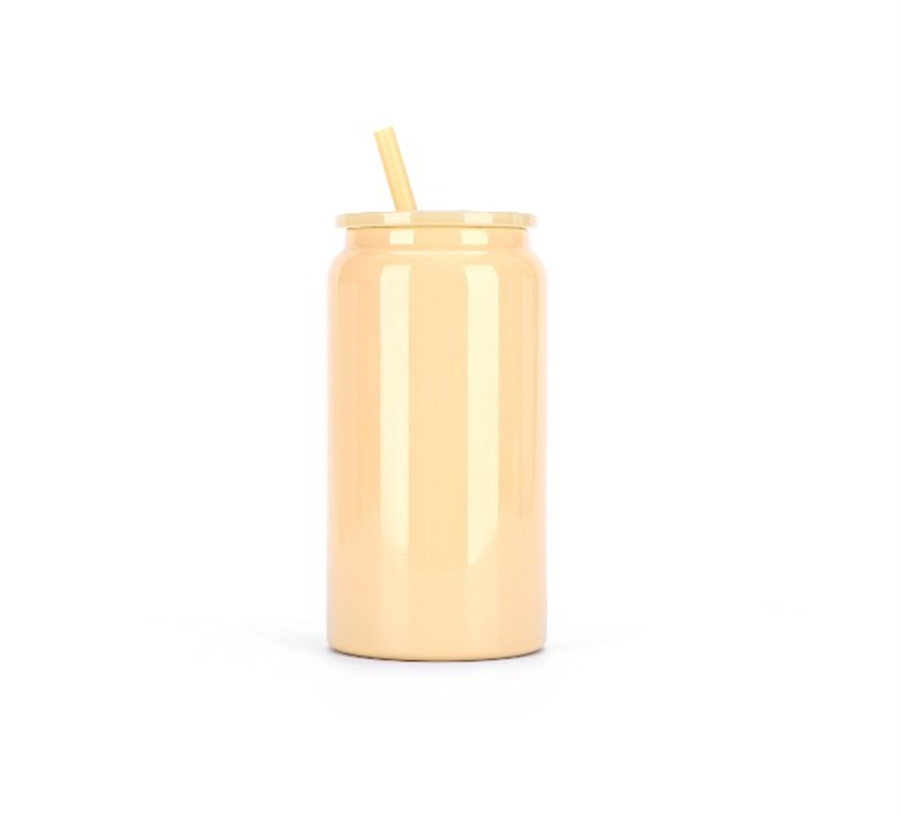 Sublimation 16oz stainless steel tumbler juice can bottle with colorful lids reusable straw beer Soda Can Cup drinking cups