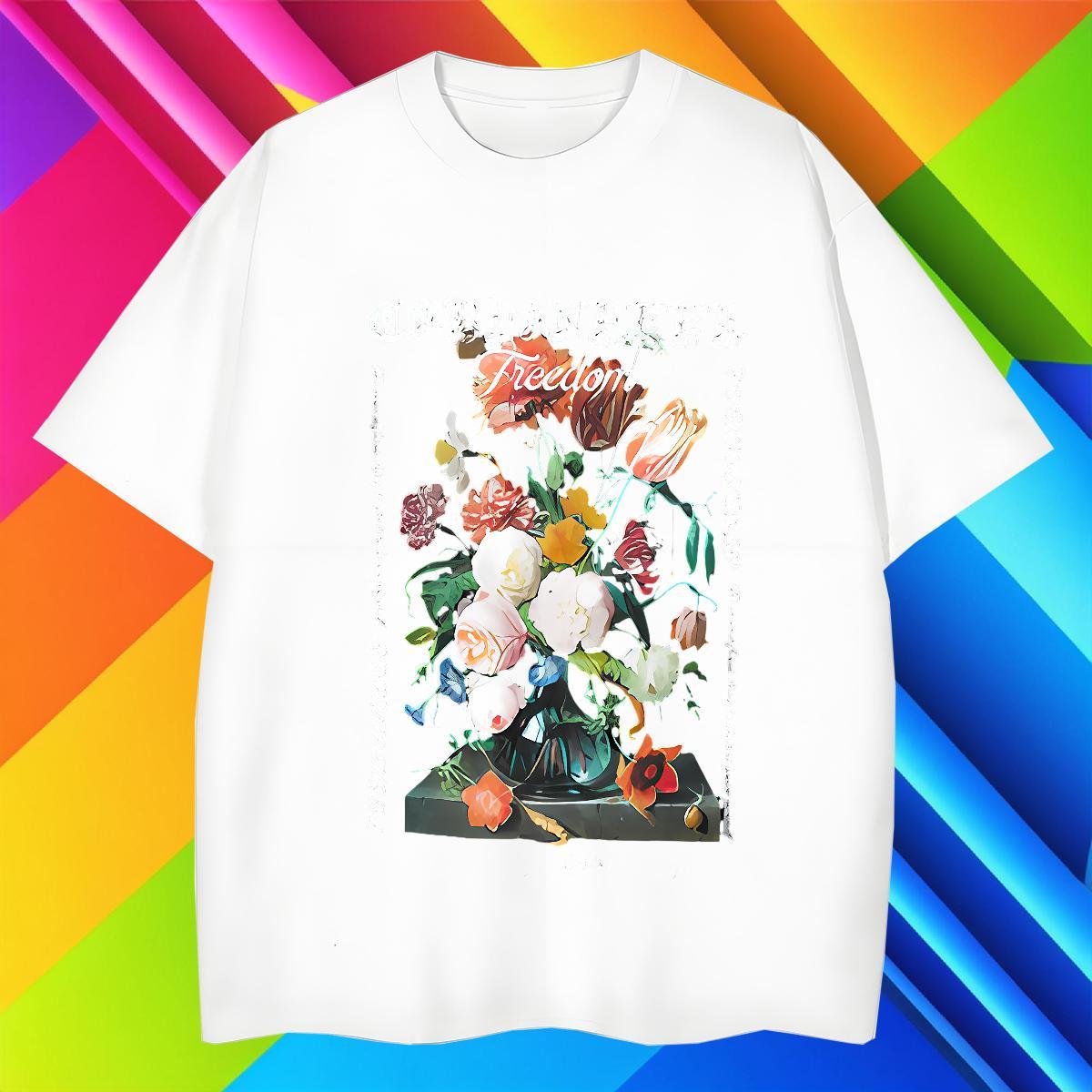 Man T Shirts 230g Pure Cotton flower Outdoor Short Sleeve Soft Anime Print Tshirts Fashion Design Loose Clothes