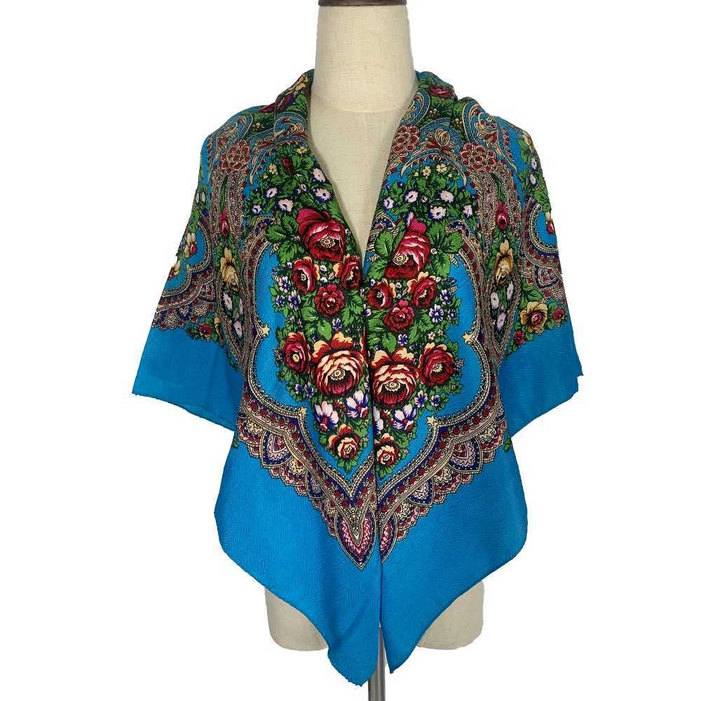Vintage floral print Russian square scarf traditional Ukrainian shawl large-sized handle Babushka headscarf headband W240810