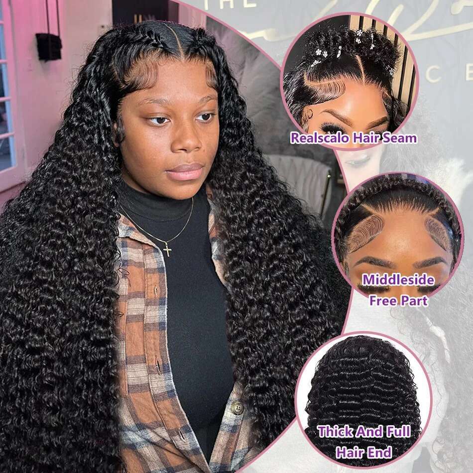 250 Density Deep Wave Natural Transparent Front Remy Human Hair 30 Inch Water Curly 13X6 HD Lace Frontal Wig For Women