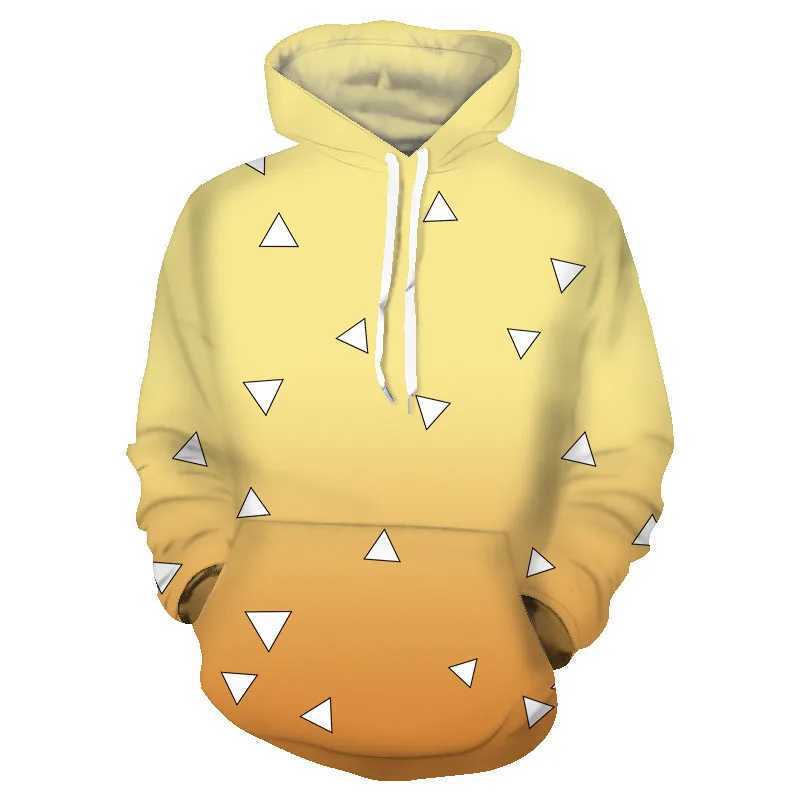 Mens 3D printed anime character hoodie universal green black checkered Kamado Tanjirou Pullover casual 3xl long sleeved sweatshirtW240724