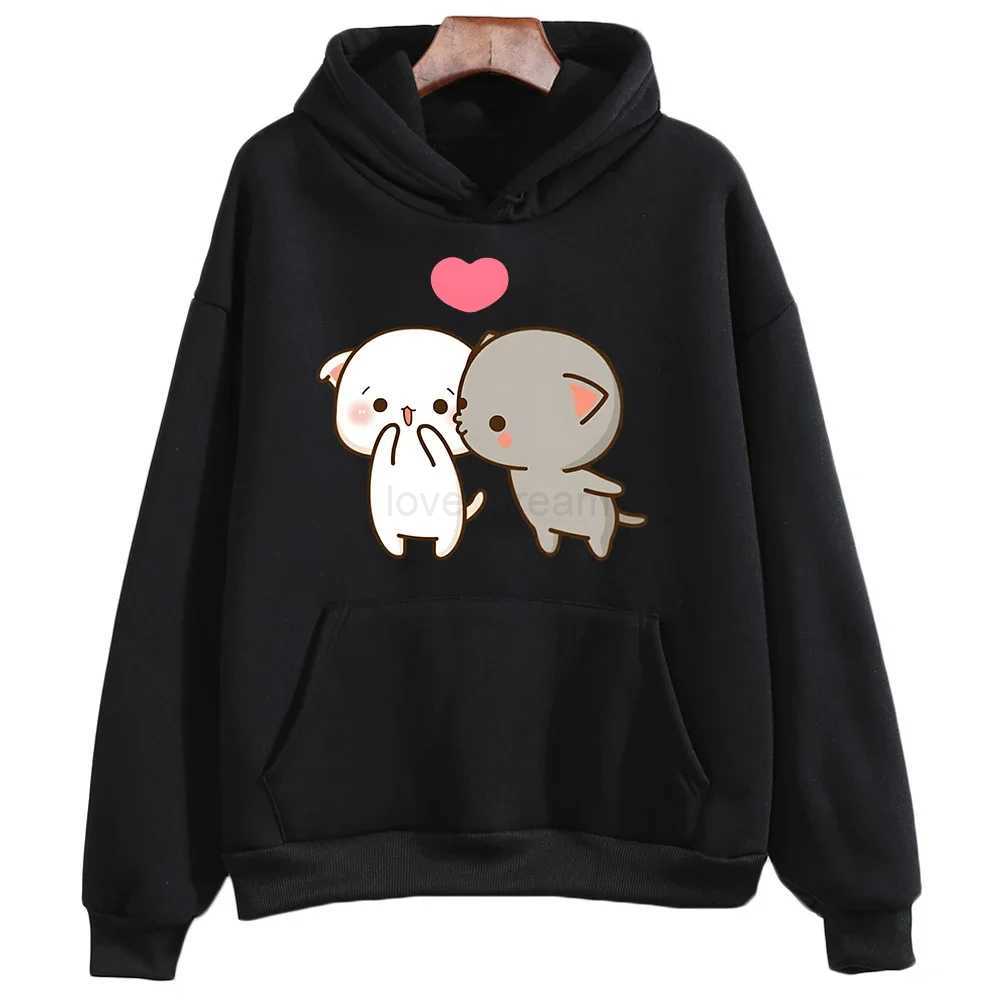 Peach And Goma Mochi Cute Cat Cartoon Print Clothing Plus Size Hoodie Men Women Couple Sweatshirts Long Sleeve Fmeale StreetwearXJ240812