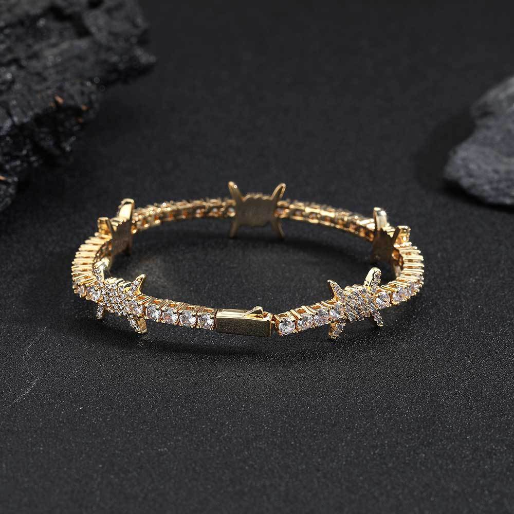 Hip Hop Thorn Tennis Chain 5A Zircon Necklace 18K Real Gold Plated Mens Spring Buckle Jewelry