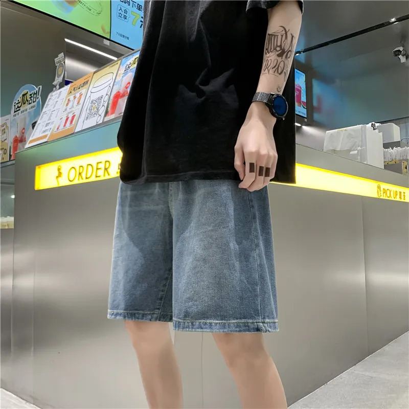 Summer Men Shorts Hip Hop Harem Denim Jeans Boardshorts Fashion Loose Cotton Baggy Skateboard Shorts Black Plus Size A04 240812