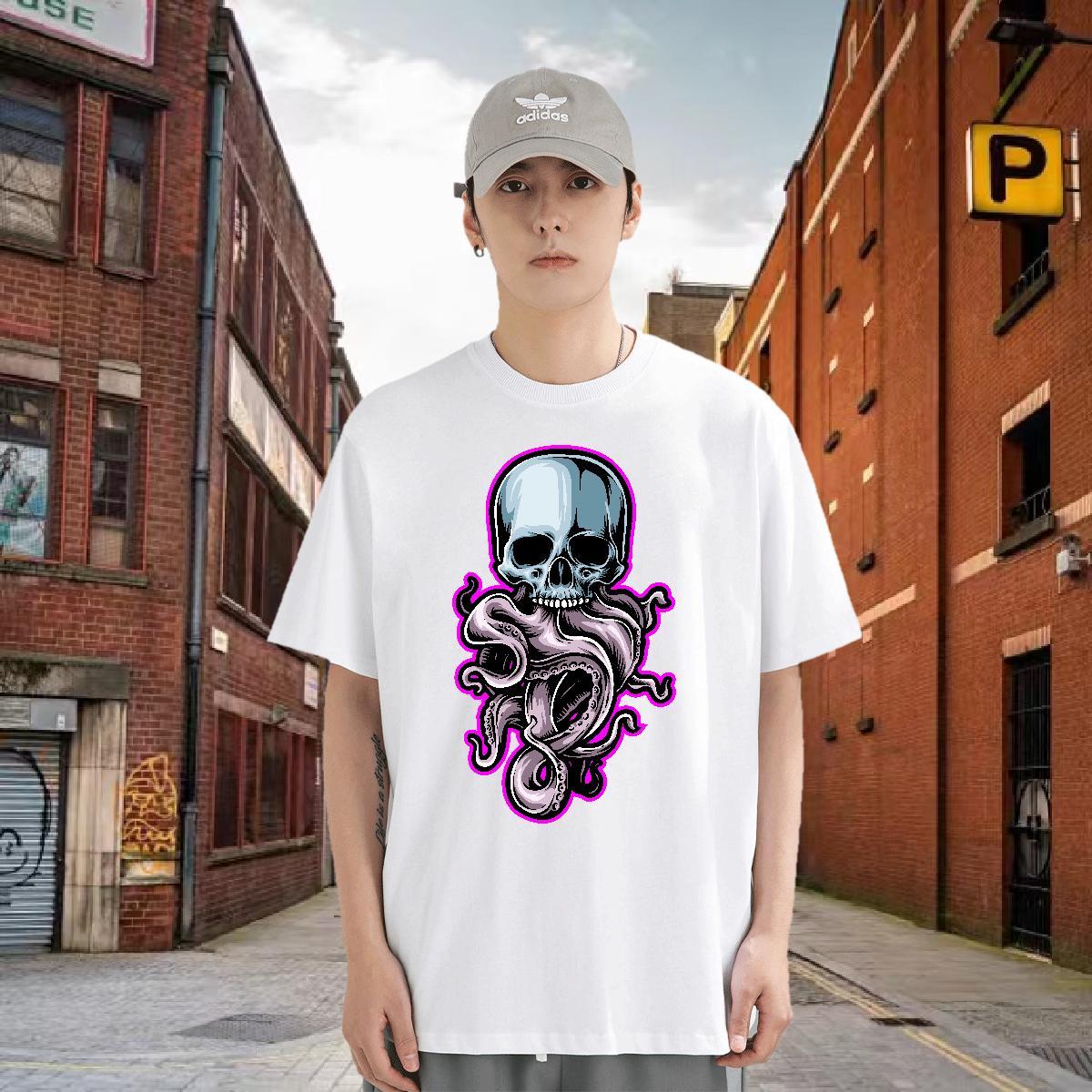 2024 Mens T Shirts skull Tops Tees 230g Pure Cotton Daily Wear Free Shipping Custom Print Oversized O-Neck Short Sleeve Men Tshirts