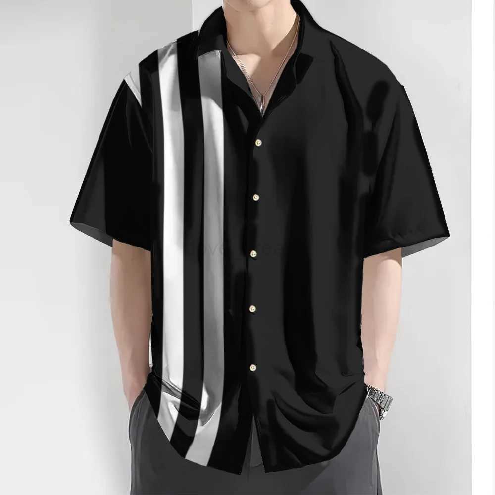 2024 3d Striped Print Mens Shirt Summer Casual Short Sleeve Tops Loose Oversized Hawaiian Shirts For Men Quick Dry Man ClothingXJ240812