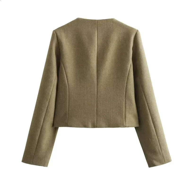 Autumn Cropped Jacket For Women Coat Winter Crop Jacket Tweed Round neck Long sleeved Demi-season Jacket Bomber Outerwears 240812