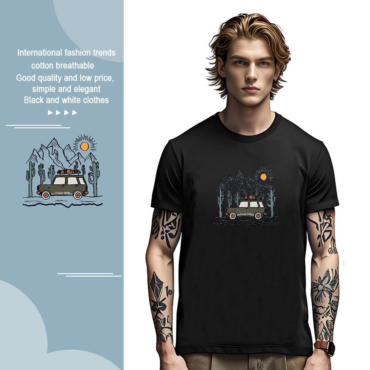 Designer Tshirts mountains 230g 100% Cotton High Street Hip Hop Breathable Short Sleeve T Shirt For Man Plus Size Custom 2024 Tops Tees
