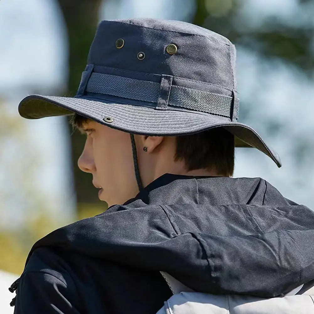 Mens outdoor fishing hat wide Brim UV protection womens bucket summer hiking 240812