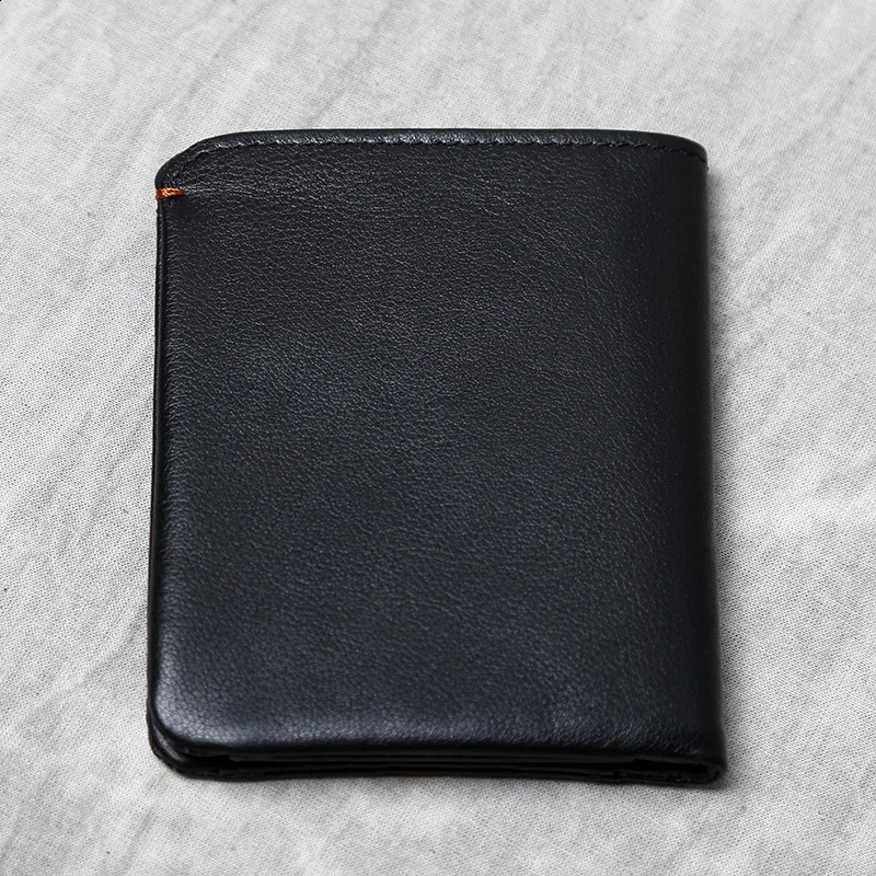 Leather wallet mens short sleeved handmade top cowhide retro casual edition ultrathin 240810